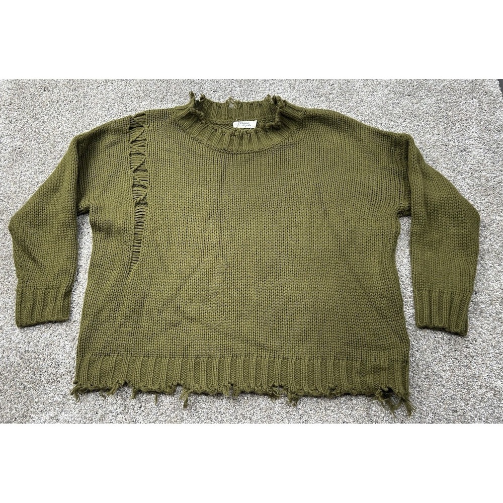 C Christian Los Angeles Olive Green Knit Distressed Sweater Size Large